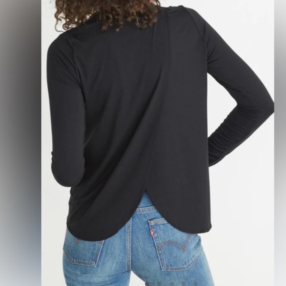 Marine Layer Women's Black Modal Long Sleeve Tulip Split Back Shirt Size M